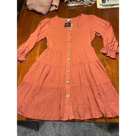 NWT By The River Sienna Dot Dress Small,  short 3/4 sleeve buttons Boutique - Picture 2 of 12
